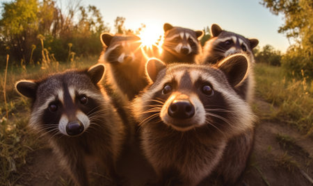 Clever raccoon captures a captivating selfie with its mischievous eyes. Creating using generative AI toolsの素材