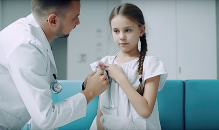 Doctor administers a vaccine shot to a child's arm. Creating using generative AI toolsの素材