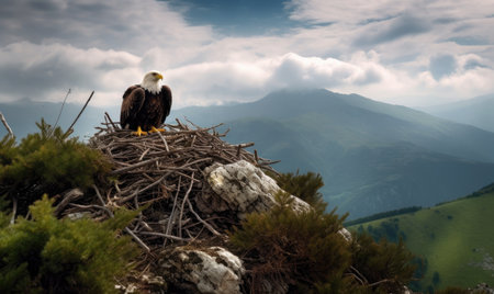 The eagles perched on the mountain peak, surveying their territory Creating using generative AI toolsの素材