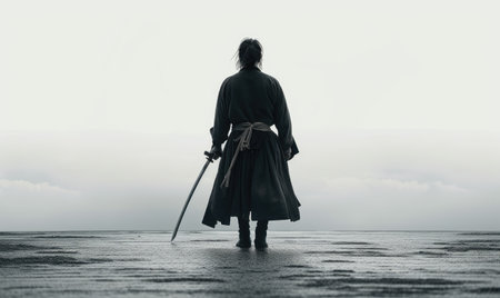 Katana-wielding warrior walks alone through the night Creating using generative AI toolsの素材