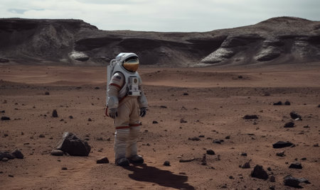 Abandoned on a desolate planet, the astronaut persists alone Creating using generative AI toolsの素材