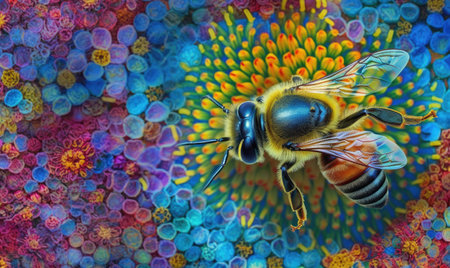 Intricate macro shot of a honeybee's wings in motion. Creating using generative AI toolsの素材