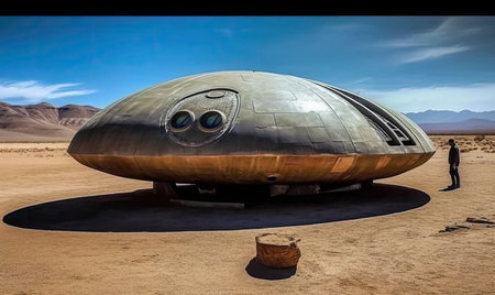 Explorers stumble upon alien tech in desert wasteland Creating using generative AI toolsの素材