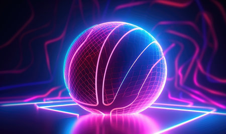 Colorful lines surrounding a basketball on a vibrant backdrop Creating using generative AI toolsの素材