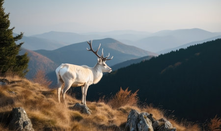 The legendary white deer, with golden horns, captures the imagination in the forest Creating using generative AI toolsの素材