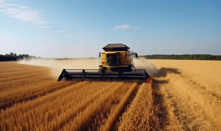 The harvester's blades slice through the wheat, collecting the crop Creating using generative AI toolsの素材