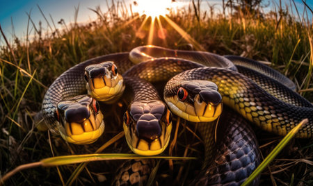 Reptilian selfie: Snake captures its sleek and elusive nature in a stunning photo. Creating using generative AI toolsの素材