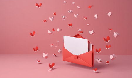 Valentines Day love letter with fluttering heart accents Creating using generative AI toolsの素材