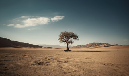 A lonely tree bravely endures the arid wilderness. Creating using generative AI toolsの素材