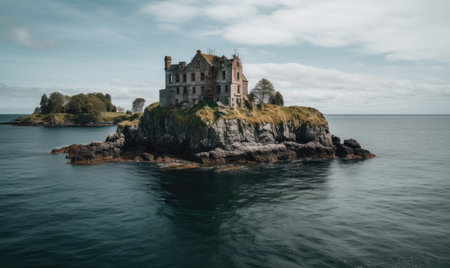 The small island was home to an eerie, abandoned old castle Creating using generative AI toolsの素材
