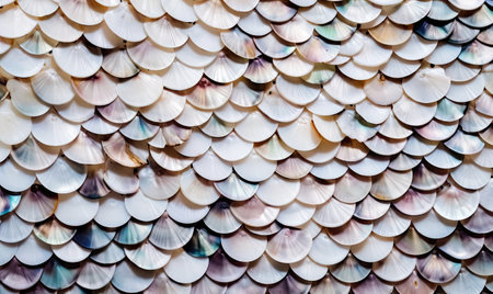 Seashell, fish scales, and moss combine in an abstract texture Creating using generative AI toolsの素材