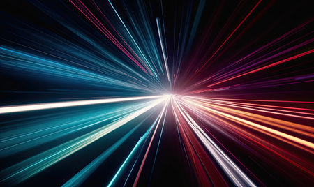 The abstract long exposure photograph showcased the vibrant colors of dynamic speed light trails on the road. Creating using generative AI toolsの素材