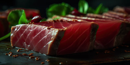 Asian-inspired recipe for red tuna stir-fry with vegetables Creating using generative AI toolsの素材