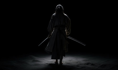 Solitary samurai holding katana in moonlight Creating using generative AI toolsの素材