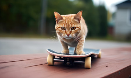 Adorable cat embraces the skateboarding trend with style and finesse. Creating using generative AI toolsの素材