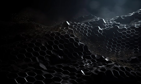 Transform your design with this futuristic black hexagon background  designeの素材