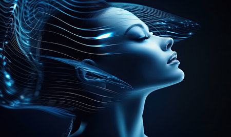 The fusion of sound and human form in a futuristic representation. designeの素材