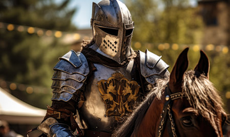 The knight's sturdy warhorse carries him fearlessly into the fray. designeの素材