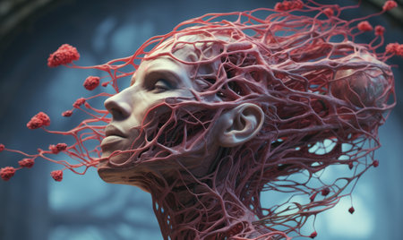 Intricate anatomical sculpture showcases the central nervous system. designeの素材