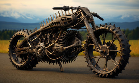 Among the hustle and bustle of the urban landscape, a robot bike whizzed through the streets. designeの素材