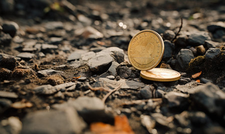 The muddy soil couldn't hide the glimmer of the hidden gold coinの素材