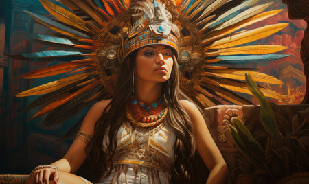The portrait captures the regal essence of an Aztec queen.   designeの素材