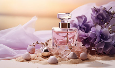 The beautiful purple transparent bottle gleams with elegance and allure.   designeの素材