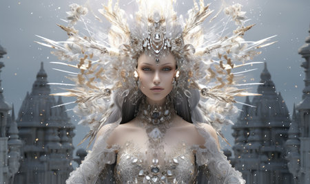 The portrait showcased a woman adorned in shimmering diamonds, exuding elegance and opulence. designe designeの素材