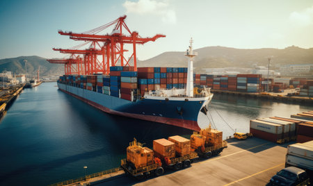 The port was a hive of activity as workers diligently unloaded the cargo ship, ensuring the smooth flow of goodsの素材