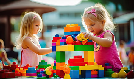With determination, the children build an elaborate castle using Legosの素材