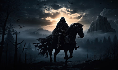 A man riding on the back of a horseの素材