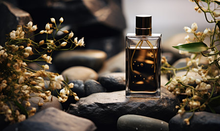 The beautiful black bottle of perfume is a symbol of luxury and sophistication.    designeの素材