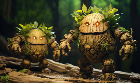 Petite wooden golems with leafy branches added enchantment. designeの素材