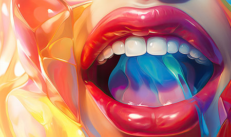 A painting of a woman's mouth and tongueの素材