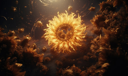 A sunflower in the middle of a fieldの素材