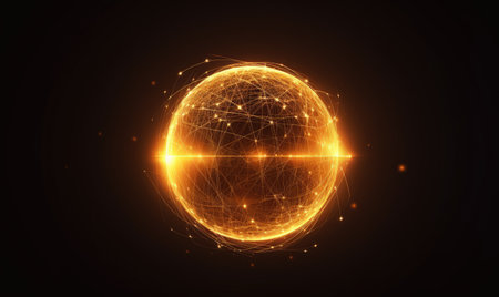 Witness the captivating glow of a golden light sphere. designeの素材