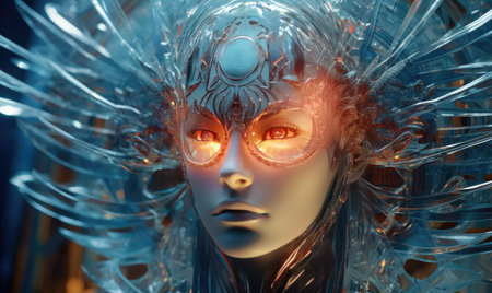 A close up of a person wearing a headdressの素材