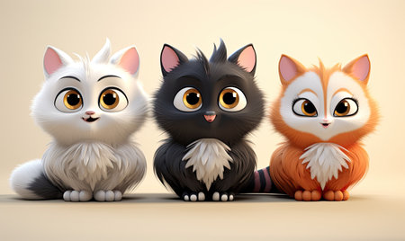 A group of cats sitting next to each otherの素材