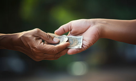 Two people holding out their hands to each otherの素材