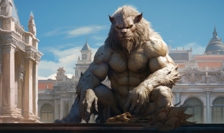 A large furry creature sitting on top of a buildingの素材