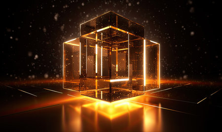 Behold the enchanting spectacle of a cube emitting golden light. designeの素材