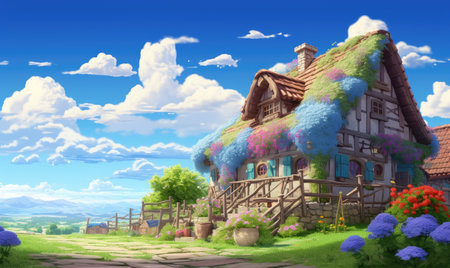 The warm colors used in the illustration of the house in the village evoked a sense of coziness. designeの素材