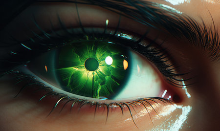 A close up of a person's green eyeの素材