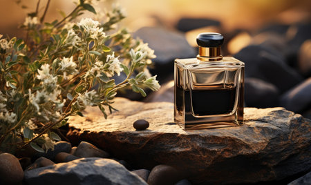 The exquisite black bottle of perfume exudes an aura of luxury and elegance.   designeの素材