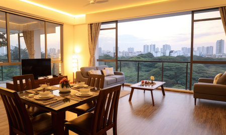Immerse yourself in the splendor of a high-end apartment, where every room boasts magnificent views. designe designeの素材