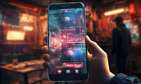 Ignite curiosity and excitement with a striking image of a futuristic smart phone interface, highlighting its advanced features and user-friendly design.の素材