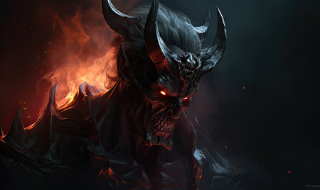 A demonic demon with red eyes and hornsの素材