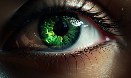 A close up of a person's green eyeの素材