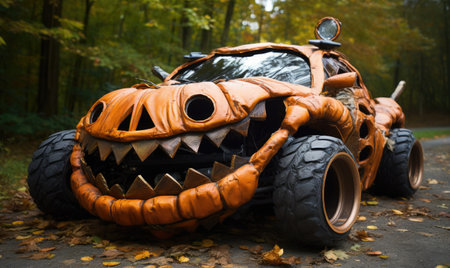 A car that is decorated to look like a monsterの素材