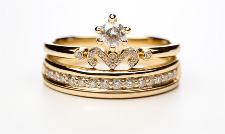 A close up of three rings with a diamondの素材